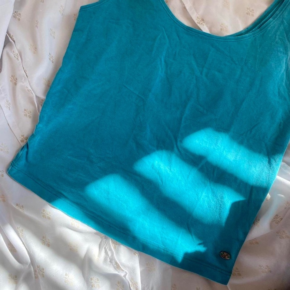 Teal Blue aerie tank top in super soft silky cotton stretch collection material - Picture 2 of 3